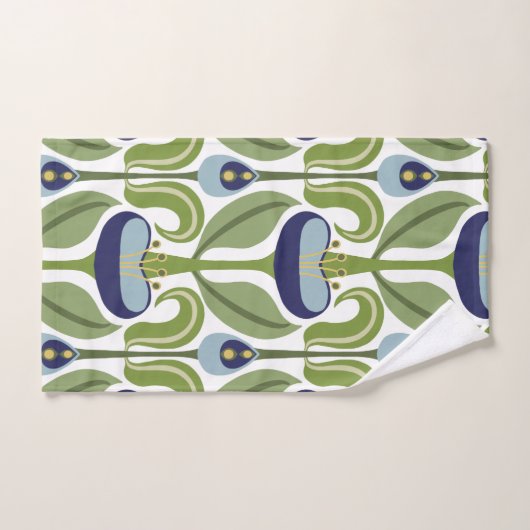 Art Nouveau gestileerde blauwe tulpen Bad Handdoek (Handdoek)