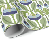 Art Nouveau gestileerde blauwe tulpen Cadeaupapier (Rol Hoek)