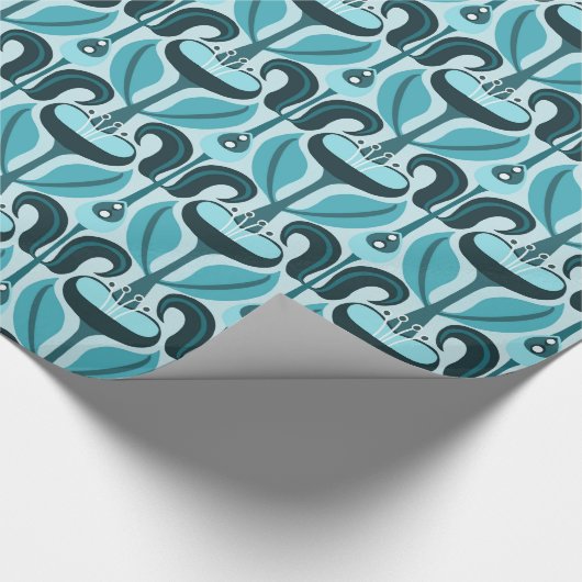 Art Nouveau gestileerde tulpen turquoise blauw Cadeaupapier (Hoek)