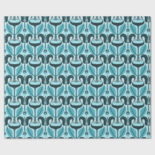 Art Nouveau gestileerde tulpen turquoise blauw Cadeaupapier (Vlak)