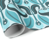 Art Nouveau gestileerde tulpen turquoise blauw Cadeaupapier (Rol Hoek)