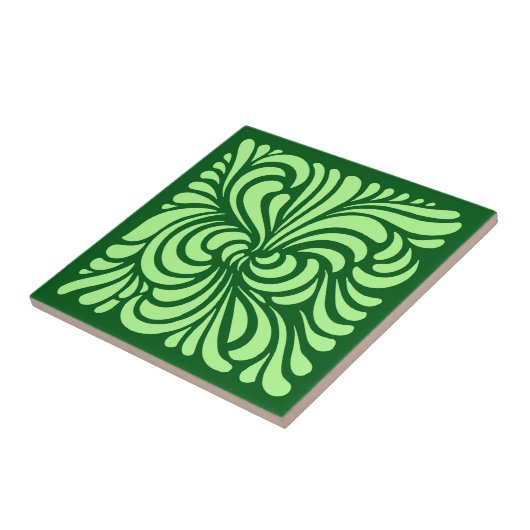Art Nouveau Gestormde bladeren, Emerald Green Tegeltje (Zijkant)