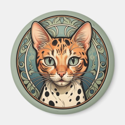 Art Nouveau Gevlekte Kat Magneet (Voorkant)