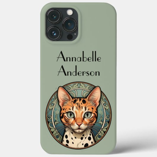 Art Nouveau gevlekte kat personaliseren Case-Mate iPhone Case (Achterkant)