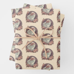  Art Nouveau Ghost met Flowers Spooky Inpakpapier Vel