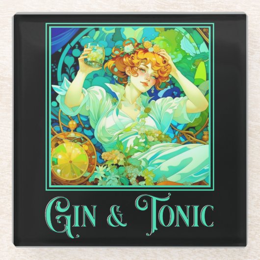 Art Nouveau Gin & Tonic Glazen Onderzetter (Voorkant)