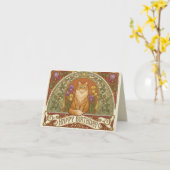 Art Nouveau Ginger Cat Birthday Card Kaart (Gele Bloem)