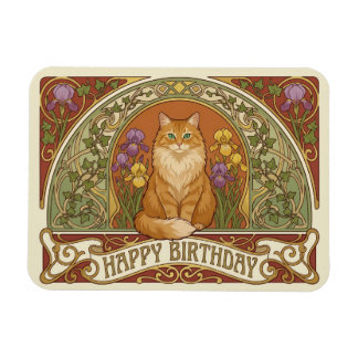 Art Nouveau Ginger Cat Birthday Card Magneet