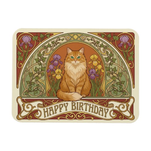 Art Nouveau Ginger Cat Birthday Card Magneet (Horizontaal)