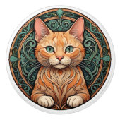 Art Nouveau Ginger Cat Keramische Knop (Voorkant)