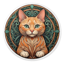Art Nouveau Ginger Cat Keramische Knop