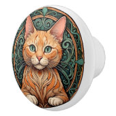 Art Nouveau Ginger Cat Keramische Knop (Rechts)