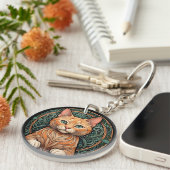 Art Nouveau Ginger Cat personaliseren Sleutelhanger (Voorkant Rechts)
