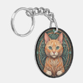Art Nouveau Ginger Cat personaliseren Sleutelhanger (Voorkant Links)