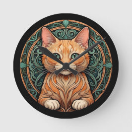 Art Nouveau Ginger Cat Ronde Klok