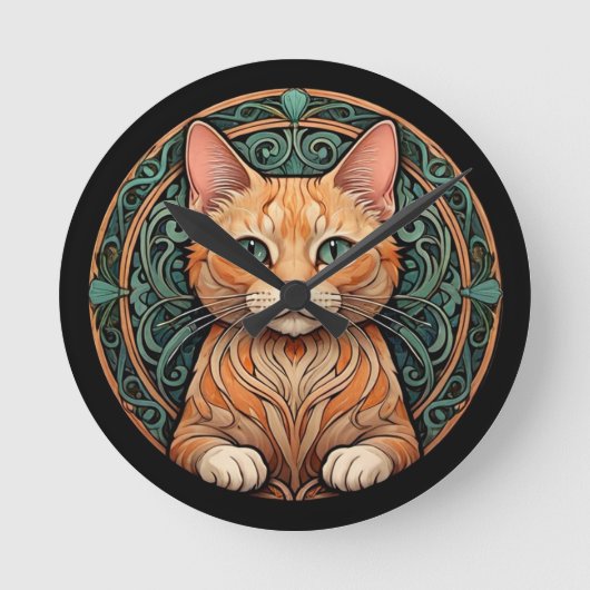 Art Nouveau Ginger Cat Ronde Klok (Voorkant)