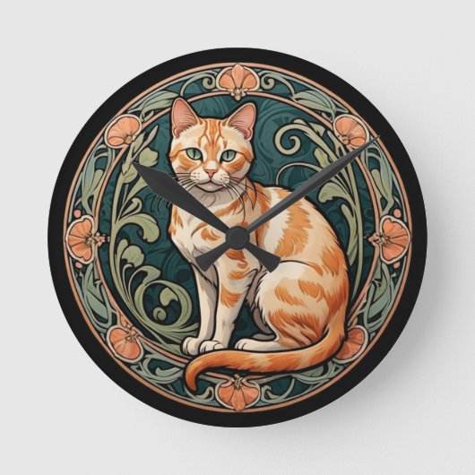 Art Nouveau Ginger Cat Ronde Klok (Voorkant)