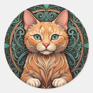 Art Nouveau Ginger Cat Ronde Sticker