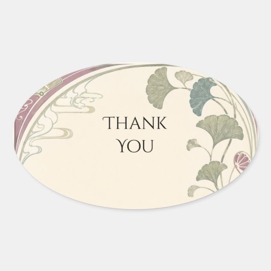 Art Nouveau Ginkgo-blad botanische sticker (Voorkant)