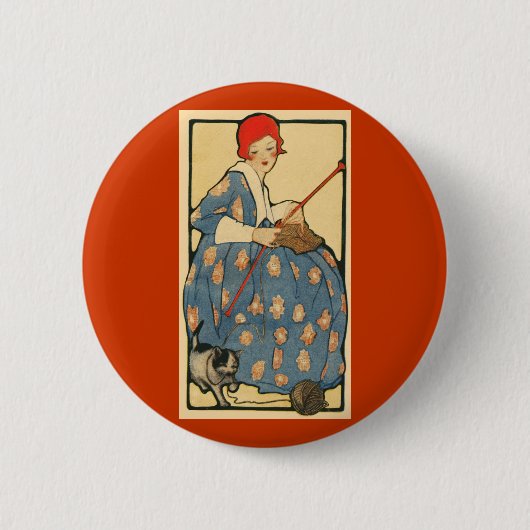 Art Nouveau -Girl breekt met haar kat Ronde Button 5,7 Cm (Voorkant)