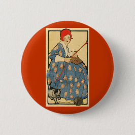 Art Nouveau -Girl breekt met haar kat Ronde Button 5,7 Cm