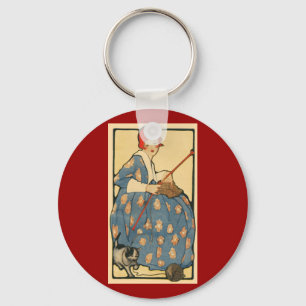 Art Nouveau -Girl breekt met haar kat Sleutelhanger