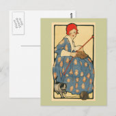 Art Nouveau -Girl die haar kat breekt Briefkaart (Voorkant / Achterkant)