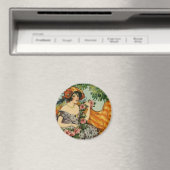 Art Nouveau Girl met Flowers Magneet (Insitu (Vaatwasser))