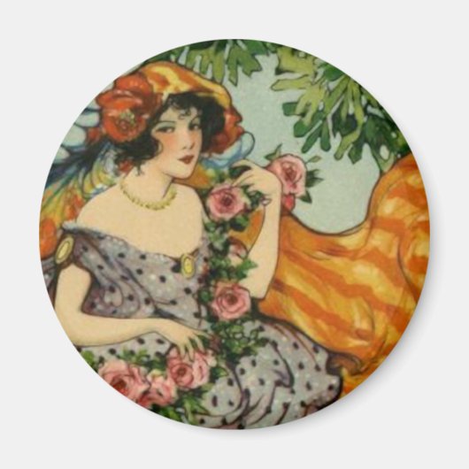 Art Nouveau Girl met Flowers Magneet (Voorkant)