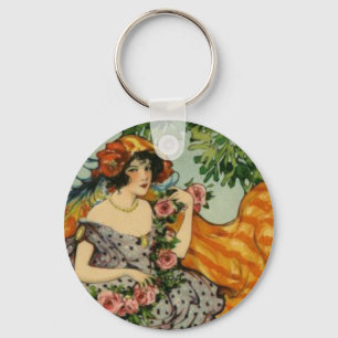 Art Nouveau Girl met Flowers Sleutelhanger