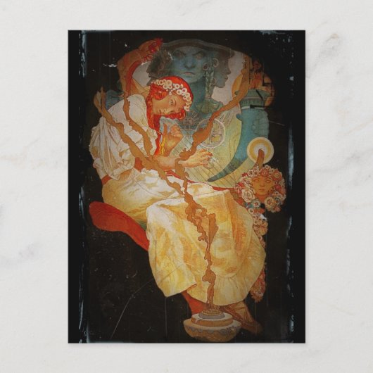 Art Nouveau Girl met Harp 1903 Briefkaart (Voorkant)