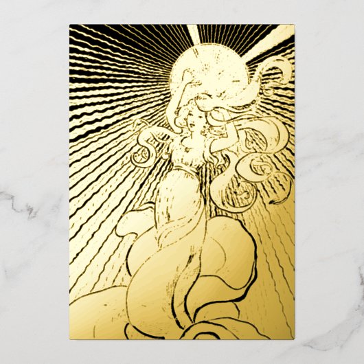 Art Nouveau Girl met Shining Star Quinceañera Folie Uitnodiging (Voorkant)