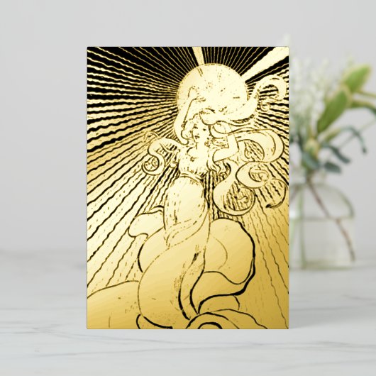 Art Nouveau Girl met Shining Star Quinceañera Folie Uitnodiging (Staand Voorkant)