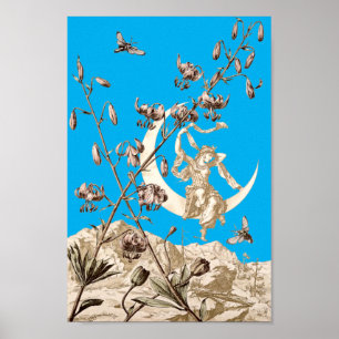 Art Nouveau Girl op Crescent Moon door A. Seder Poster