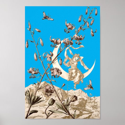 Art Nouveau Girl op Crescent Moon door A. Seder Poster (Voorkant)