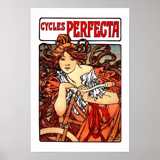  Art Nouveau Girl over fietsen Poster (Voorkant)