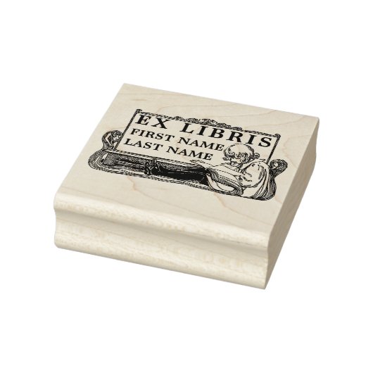 Art Nouveau Girl Reading Book Ex Libris Sjabloon Rubberstempel (Stempel)