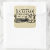 Art Nouveau Girl Reading Book Ex Libris Sjabloon Vierkante Sticker (Tas)