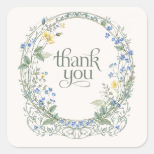 Art Nouveau Glas-in-lood Bloemframe Vierkante Sticker