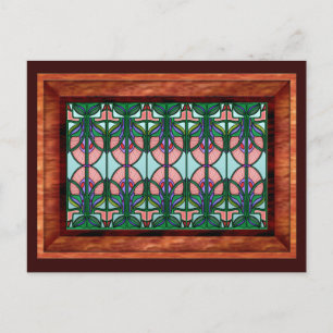 Art Nouveau Glas in lood in houten Lijst Briefkaart