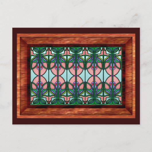 Art Nouveau Glas in lood in houten Lijst Briefkaart (Voorkant)