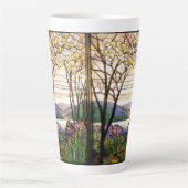 Art Nouveau Glas in lood Iris Flowers Latte Mok (Voorkant)