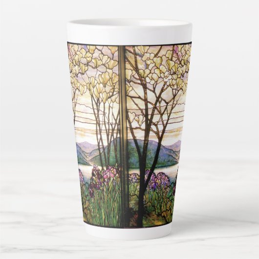 Art Nouveau Glas in lood Iris Flowers Latte Mok (Voorkant)