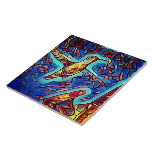 Art Nouveau Glas in lood Kijk uit Hummingbird Tegeltje (Zijkant)