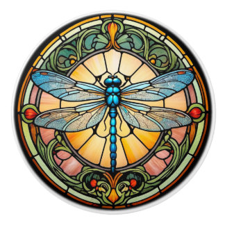 Art Nouveau Glas-in-lood Libel Keramische Knop