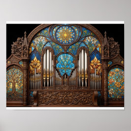 Art Nouveau Glas-in-Lood-Pijporgel Houten Musica Poster