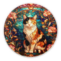 Art Nouveau Glas-in-Lood Stijl Calico Kat