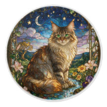 Art Nouveau Glas-in-lood Stijl Maine Coon Kat