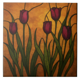 Art Nouveau Glas-in-lood Stijl Tulp Tegeltje