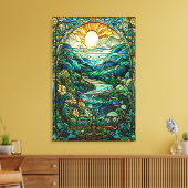 Art Nouveau Glas in lood Sunrise Landscape Art Canvas Afdruk (Insitu (Woonkamer))